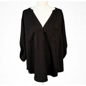 Torrid Harper Tunic Blouse Size 2 Deep Black V Neck Roll Tab Sleeve Pockets